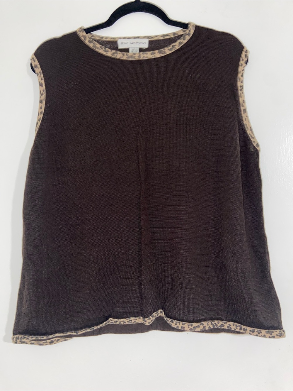 August Max Black Knit Tank with Leopard-Trim Accents